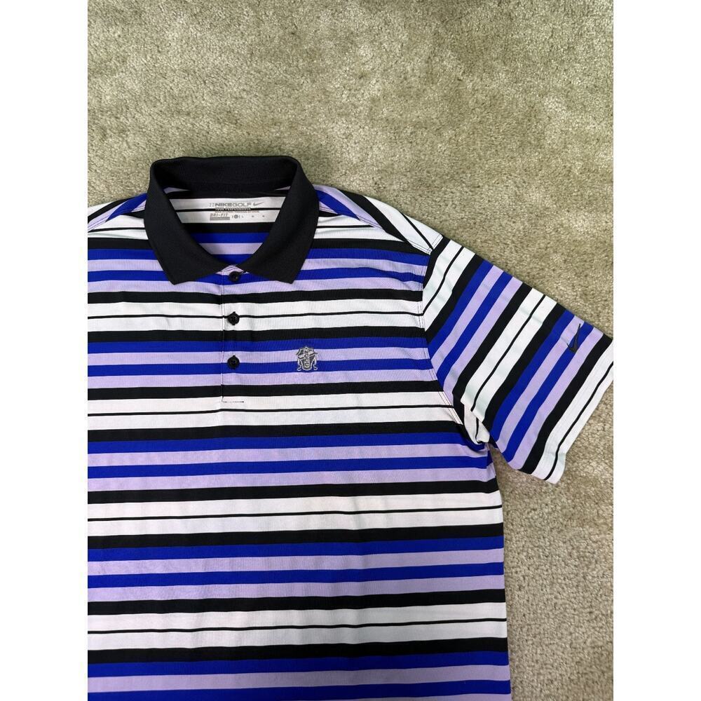 Nike Golf Men's Tour Performance Dri-Fit Blue White Stripe Polo Shirt Large C468